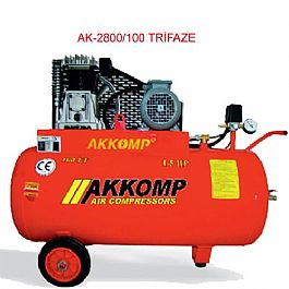 AKKOMP - AK-2800-100 - 100 LT - TEK KADEMEL TRFAZE KOMPRESR