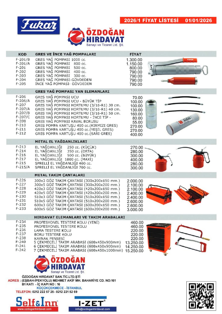 FUKAR 2026-1 FİYAT LİSTESİ