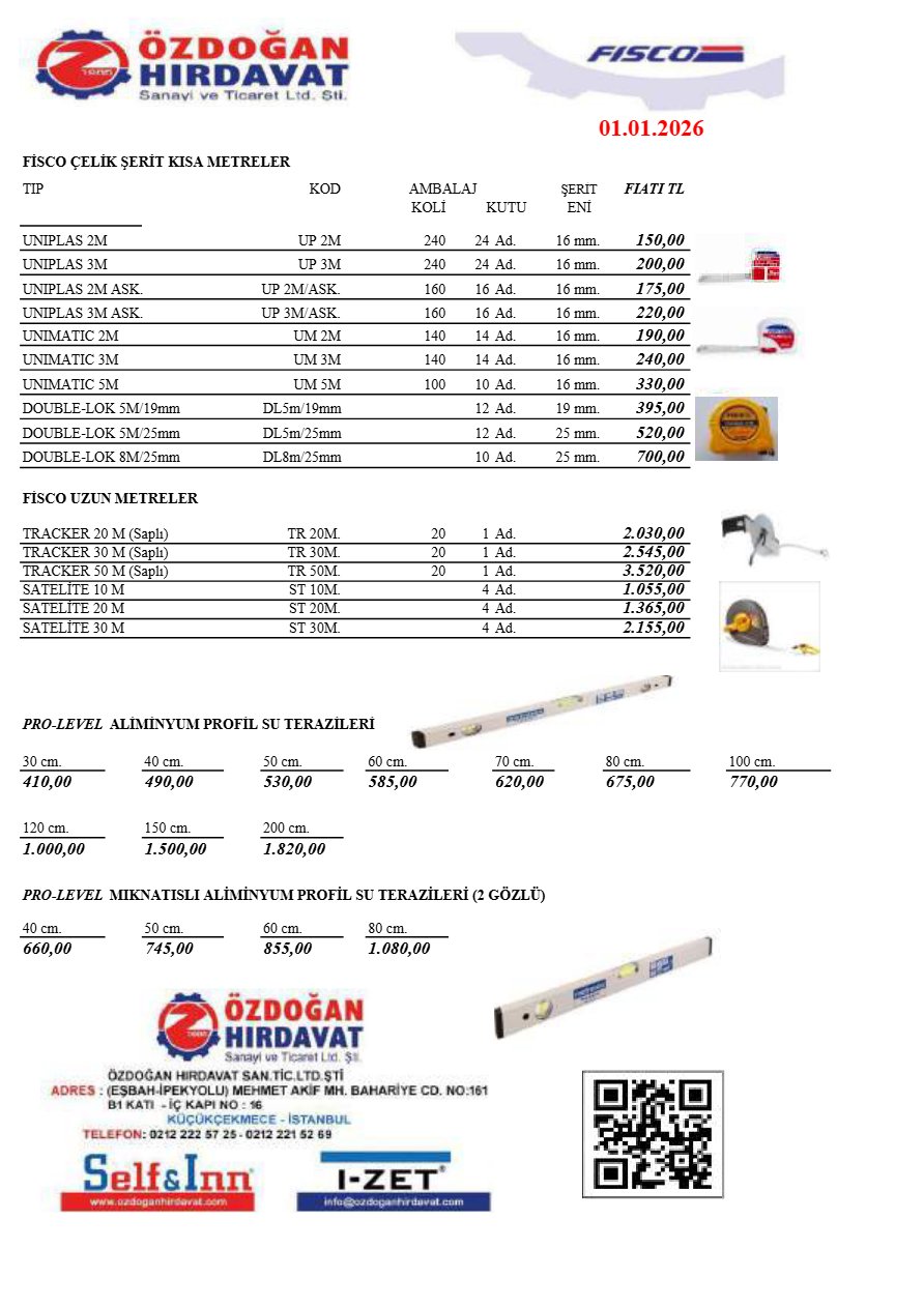 FİSCO 01.01.2026 FİYAT LİSTESİ