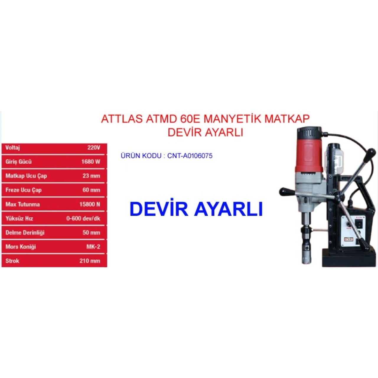ATMD 60E DEVİR AYARLI MANYETİK MATKAP 60MM