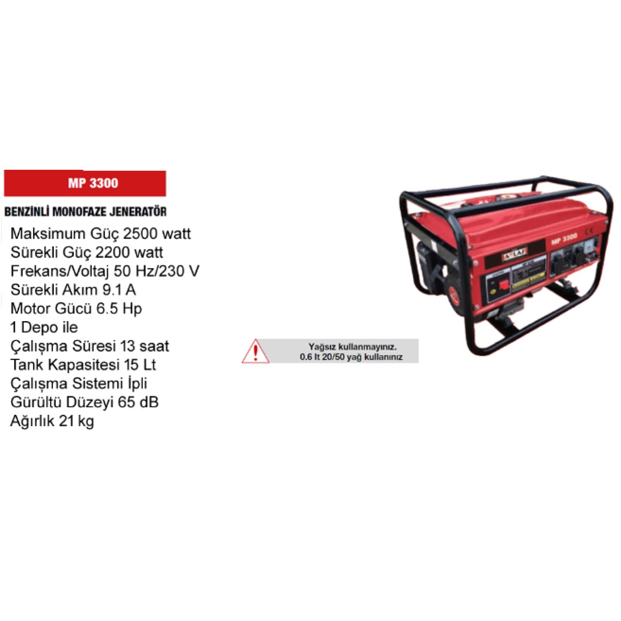 ATTLAS MP3300 BENZİNLİ MONOFAZE JENERATÖR