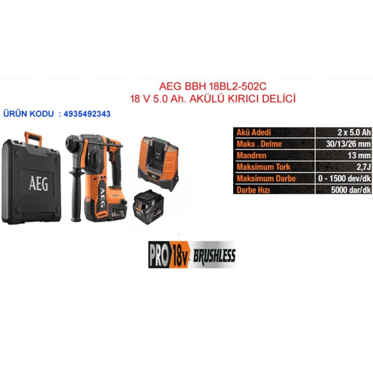 BBH 18BL2-502C AKÜLÜ KÖMÜRSÜZ MTR.KIRICI DELİCİ