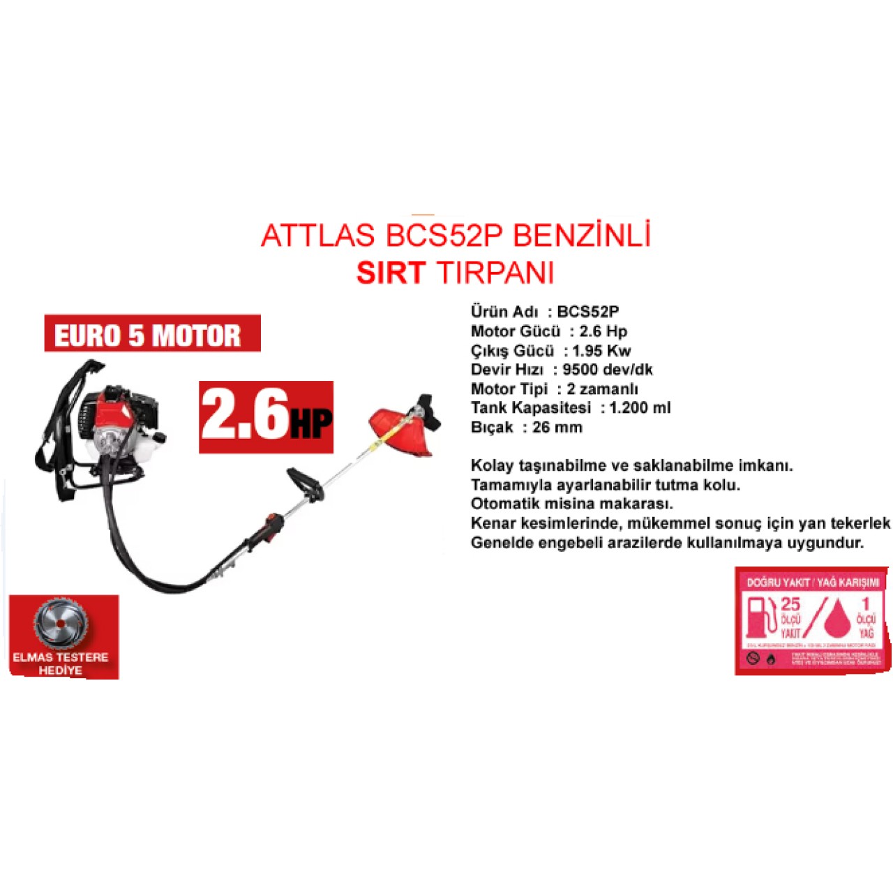 BCS52P BENZİNLİ SIRT TIRPANI 52CC EURO V
