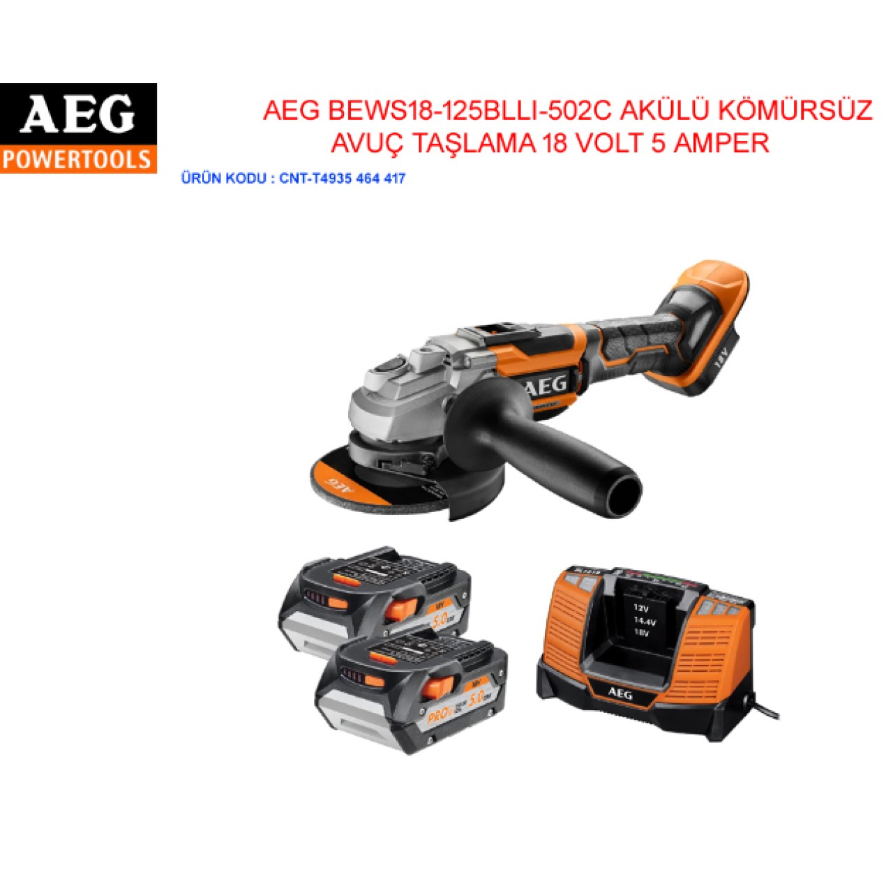 BEWS18-125BLLI-502C AKÜLÜ KÖMÜRSÜZ AVUÇ TAŞLAMA AEG