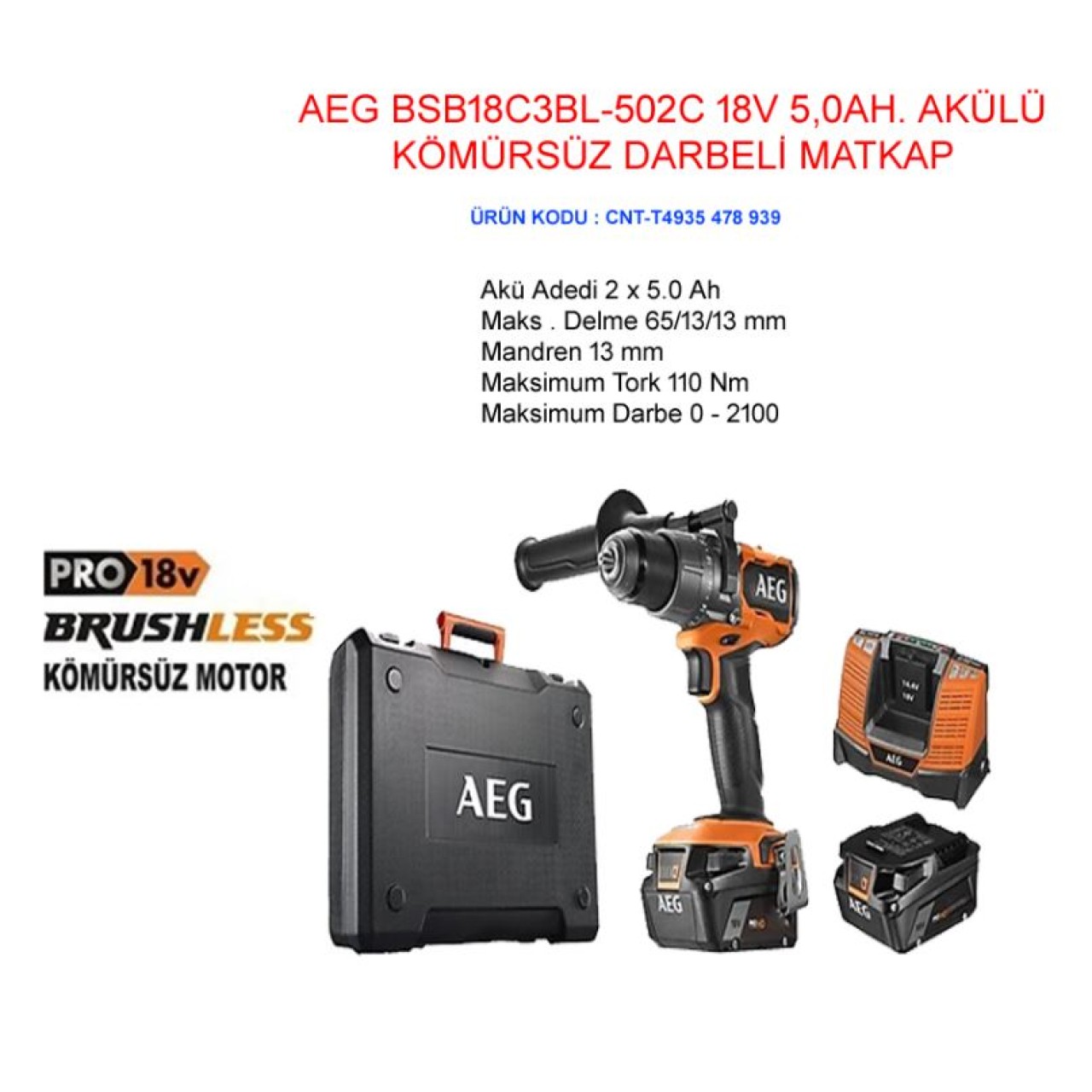 BSB18C3BL-502C 18V KÖMÜRSÜZ DARBELİ MATKAP 5,0AH.