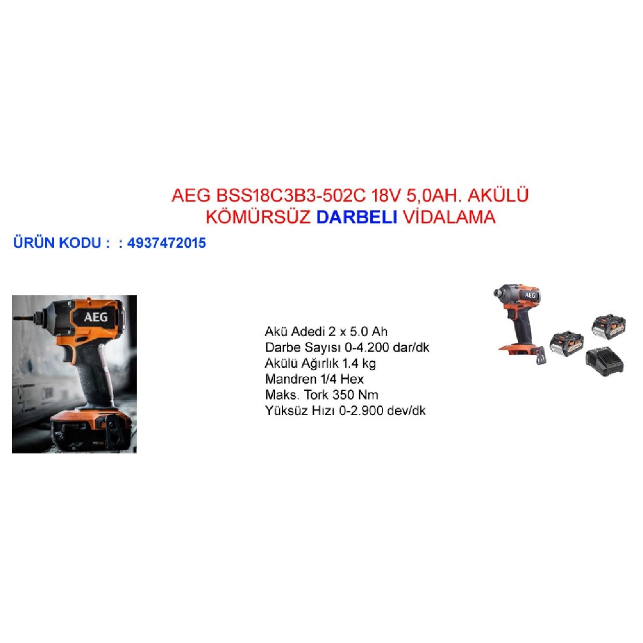 BSS18C3B3-502 18V KÖMÜRSÜZ AKÜLÜ DARBELİ VİDALAMA