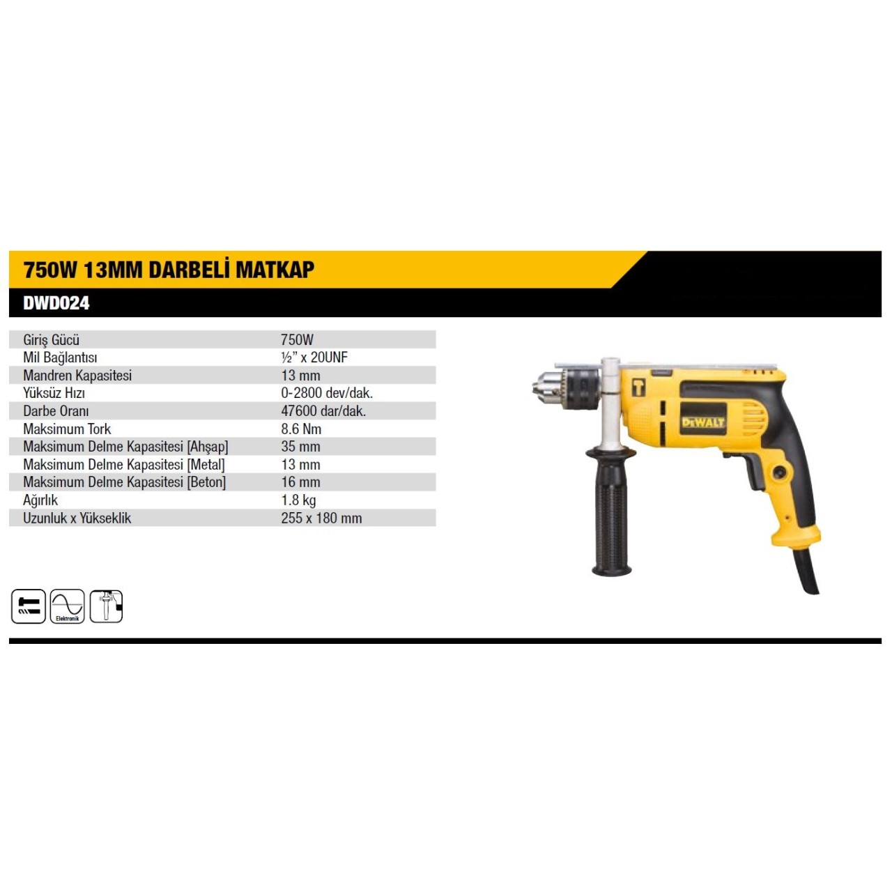 DEWALT 13MM 750W DARBELİ MATKAP