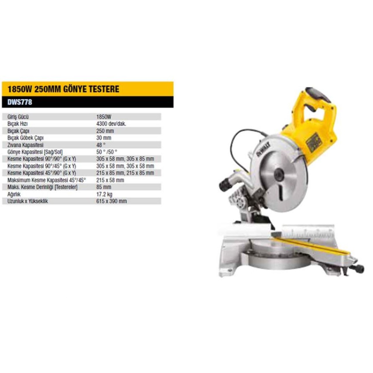 DEWALT DWS778 GÖNYE TESTERE MAKİNASI