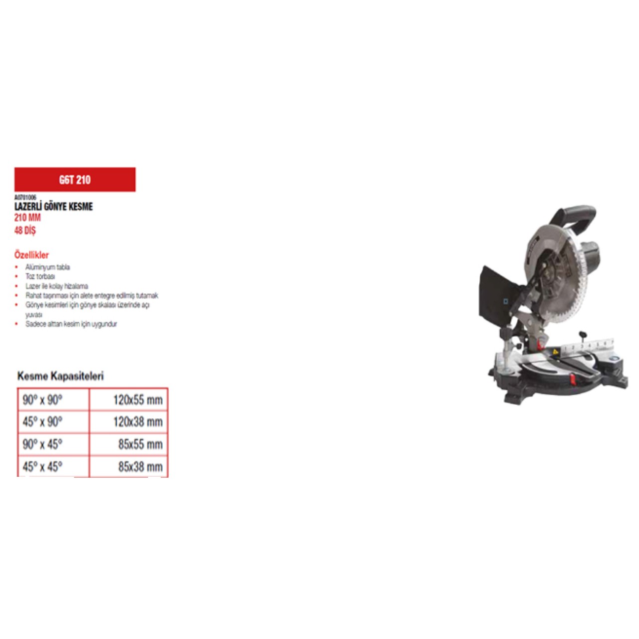 G6T210 210MM GÖNYE KESME 48 DİŞ LAZERLİ ATTLAS