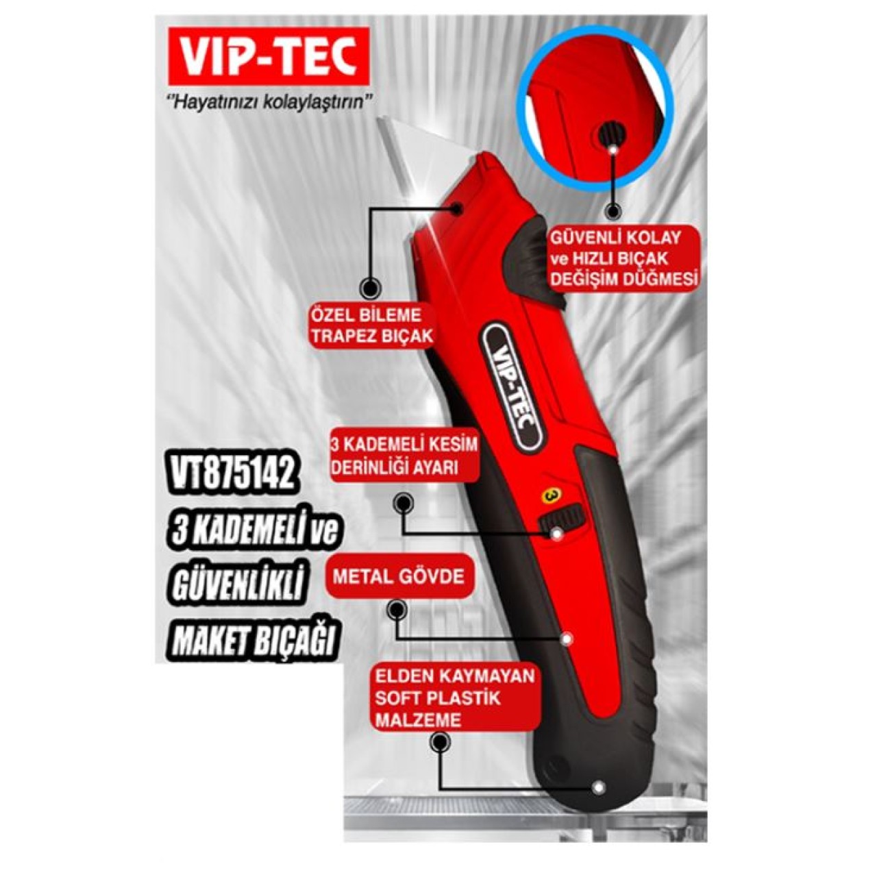 GÜVENLİKLİ MAKET BIÇAĞI METAL 3KADEMELİ TRAPEZ