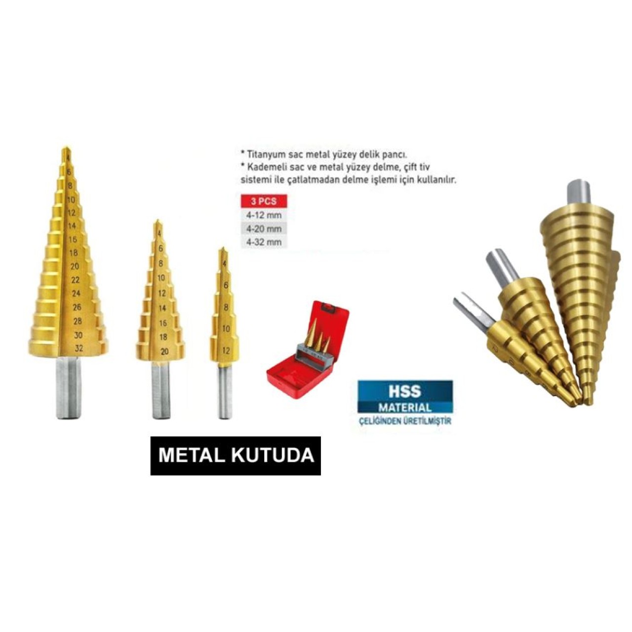 KADEMELİ MATKAP UCU SETİ 3 PARÇA (4-12/4-20/4-32)