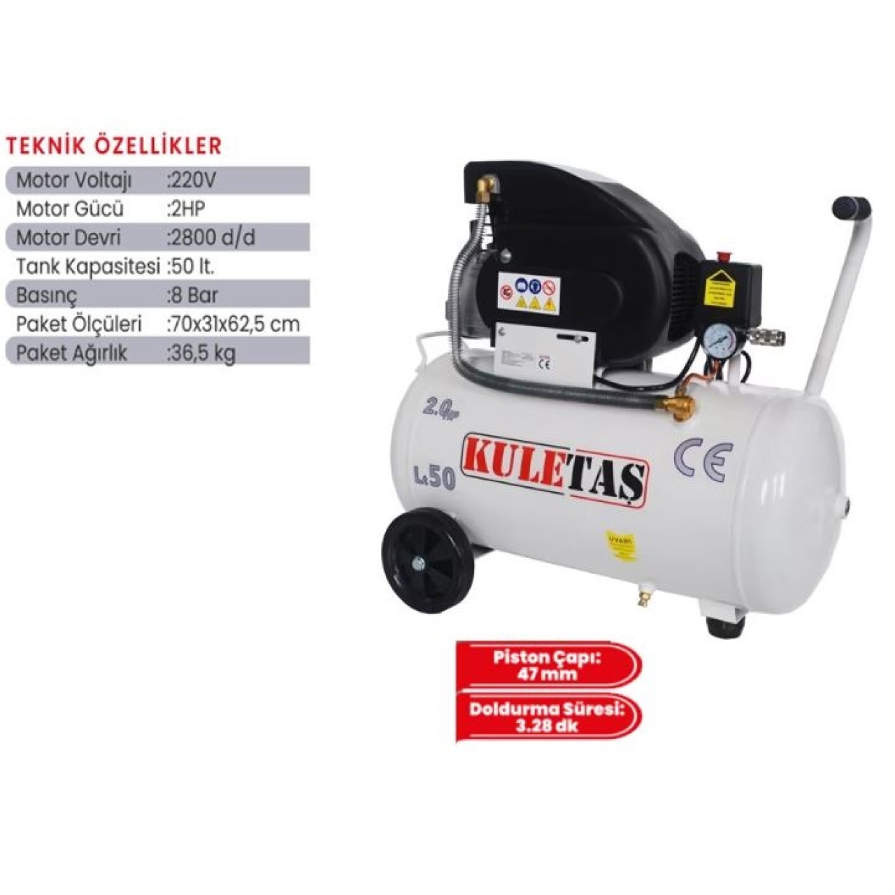 KULETAŞ HAVA KOMPRESÖRÜ 50LT.2HP
