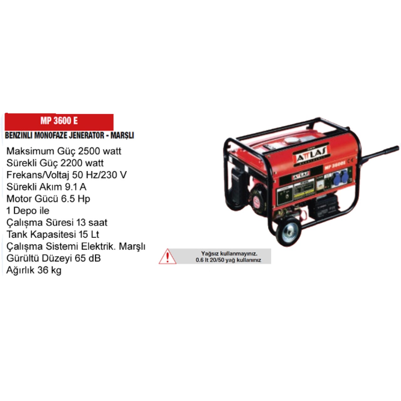 MP3600E BENZİNLİ MONOFAZE JENERATÖR MARŞLI