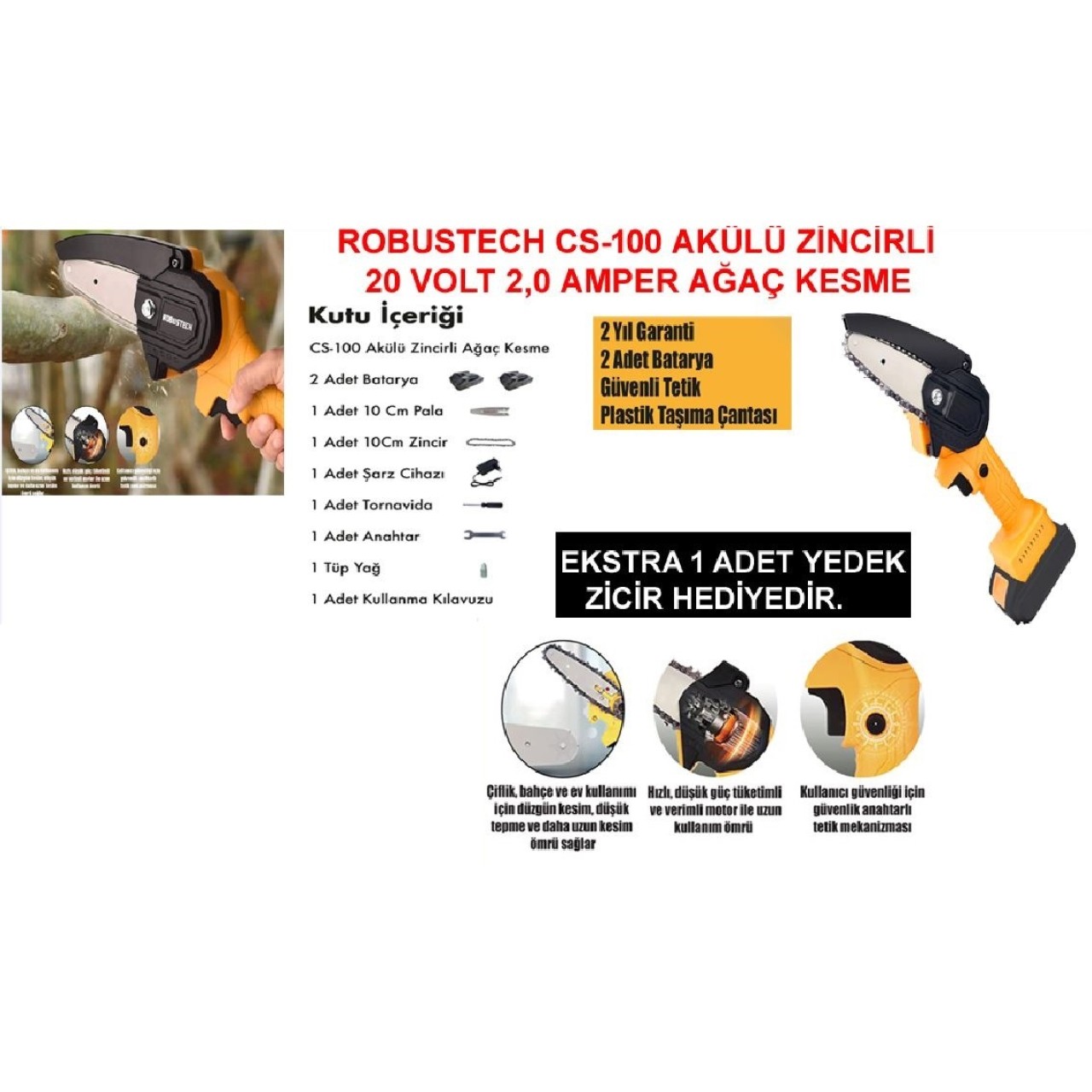 ROBUSTECH CS100 MİNİ AKÜLÜ ZİNCİRLİ AĞAÇ BUDAMA