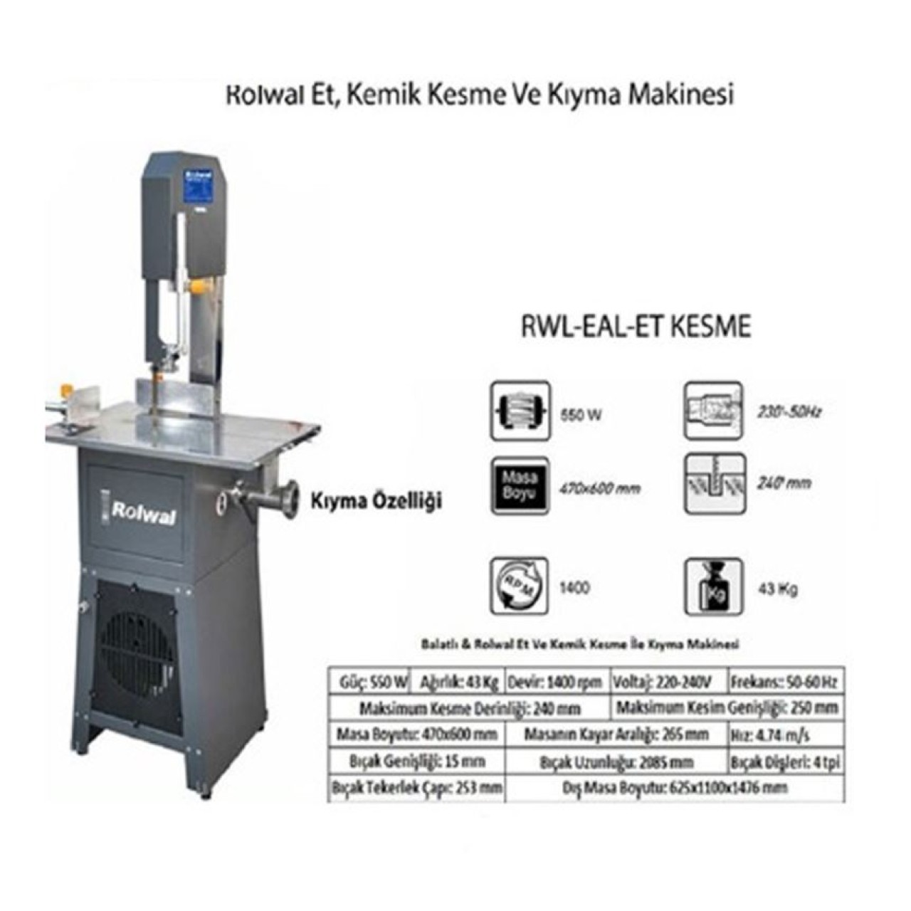 ROLWALL ET KESME MAKİNASI 550W