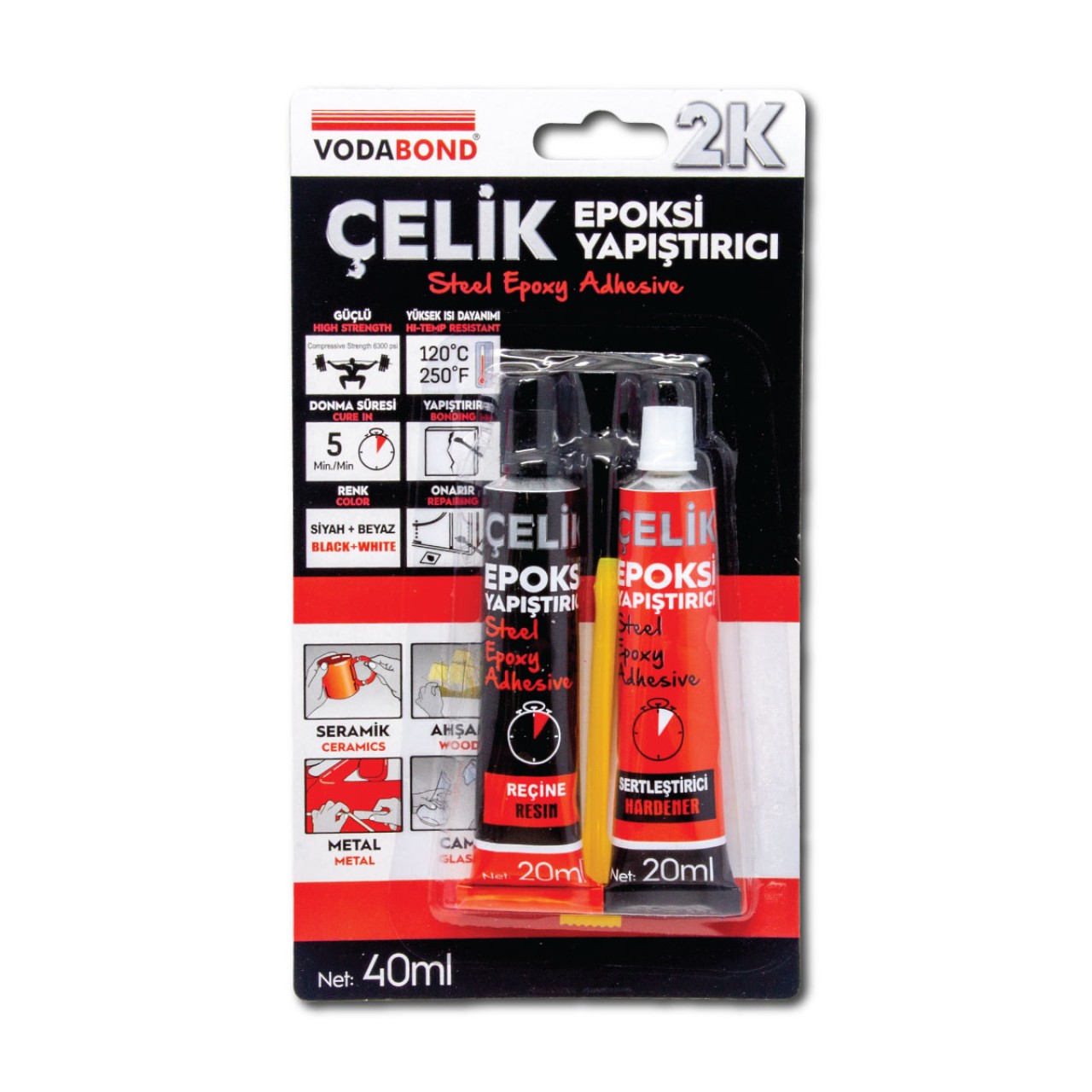 VODABOND 2 K RAPID ÇELİK EPOKSİ - 20 ML + 20 ML : 40 ML - GRİ