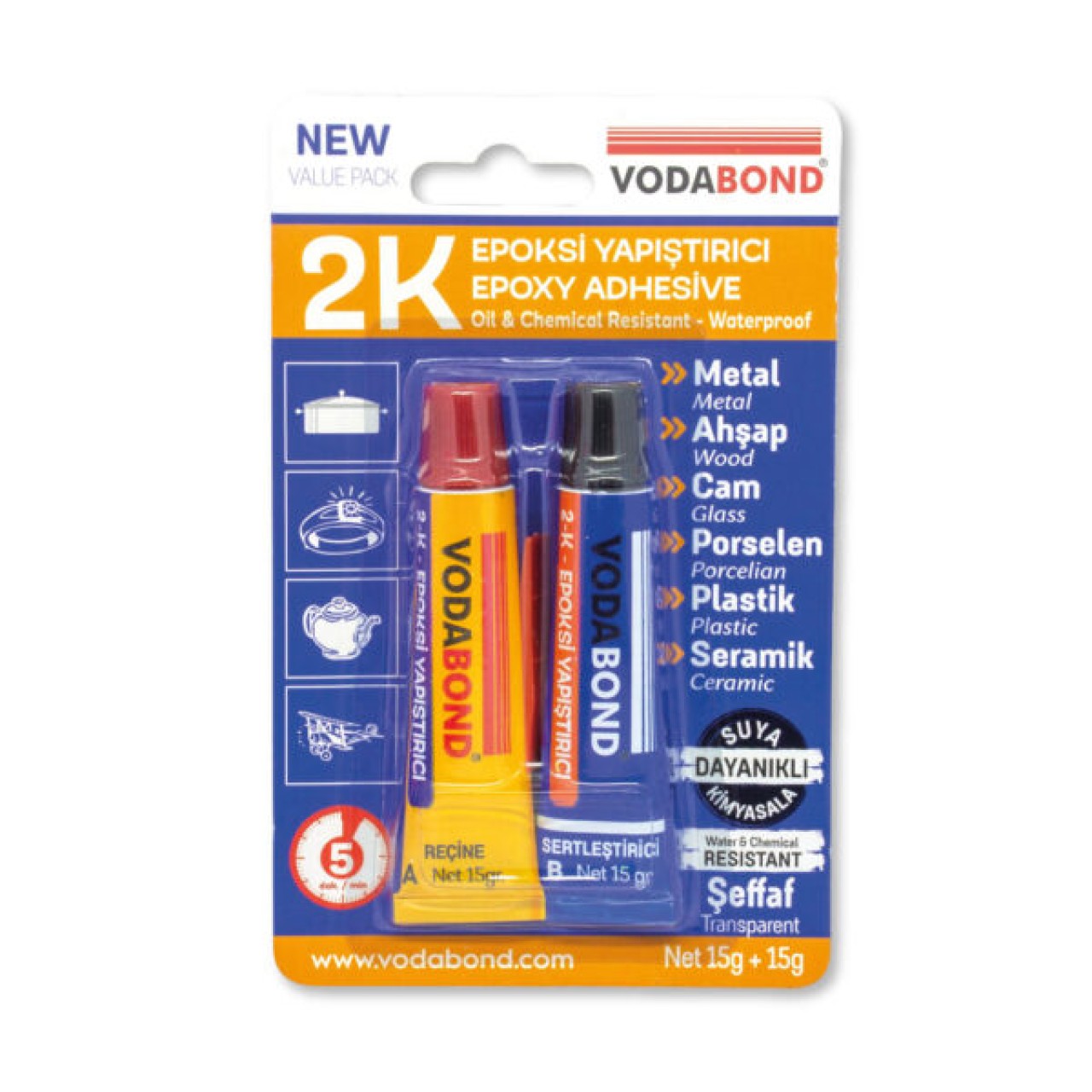 VODABOND 2 K RAPID EPOKSİ - 15 GR + 15 GR : 30 GR - ŞEFFAF