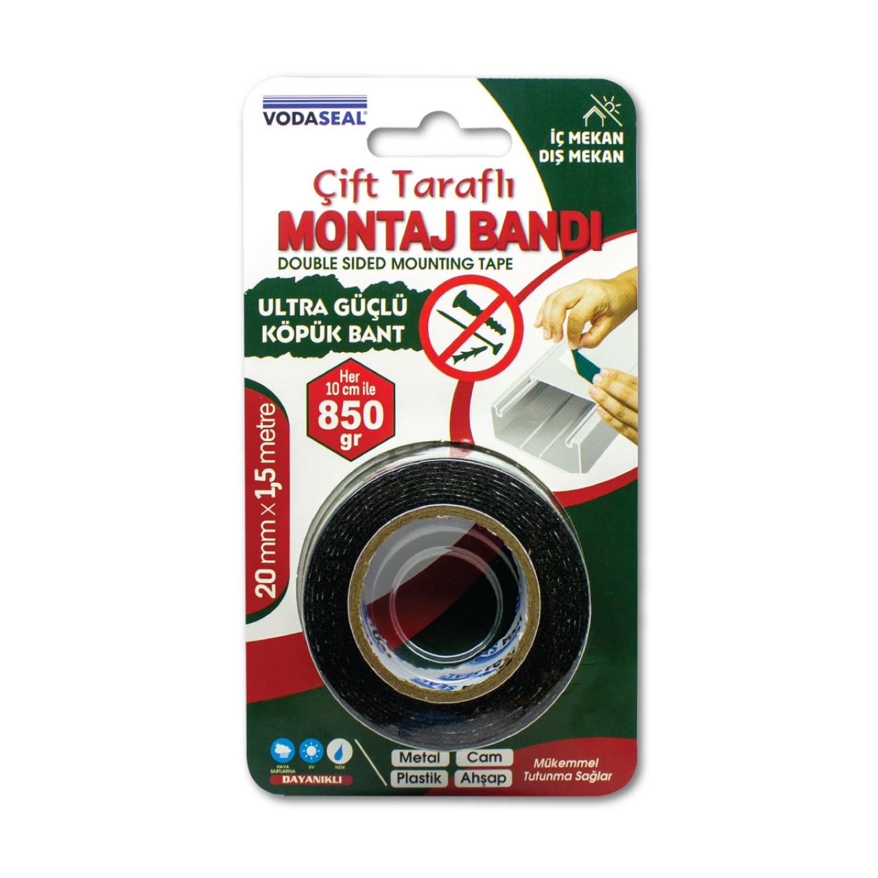 VODASEAL ÇIFT TARAFLI KÖPÜK MONTAJ BANDI  20 MM X 1.5 MT - SİYAH