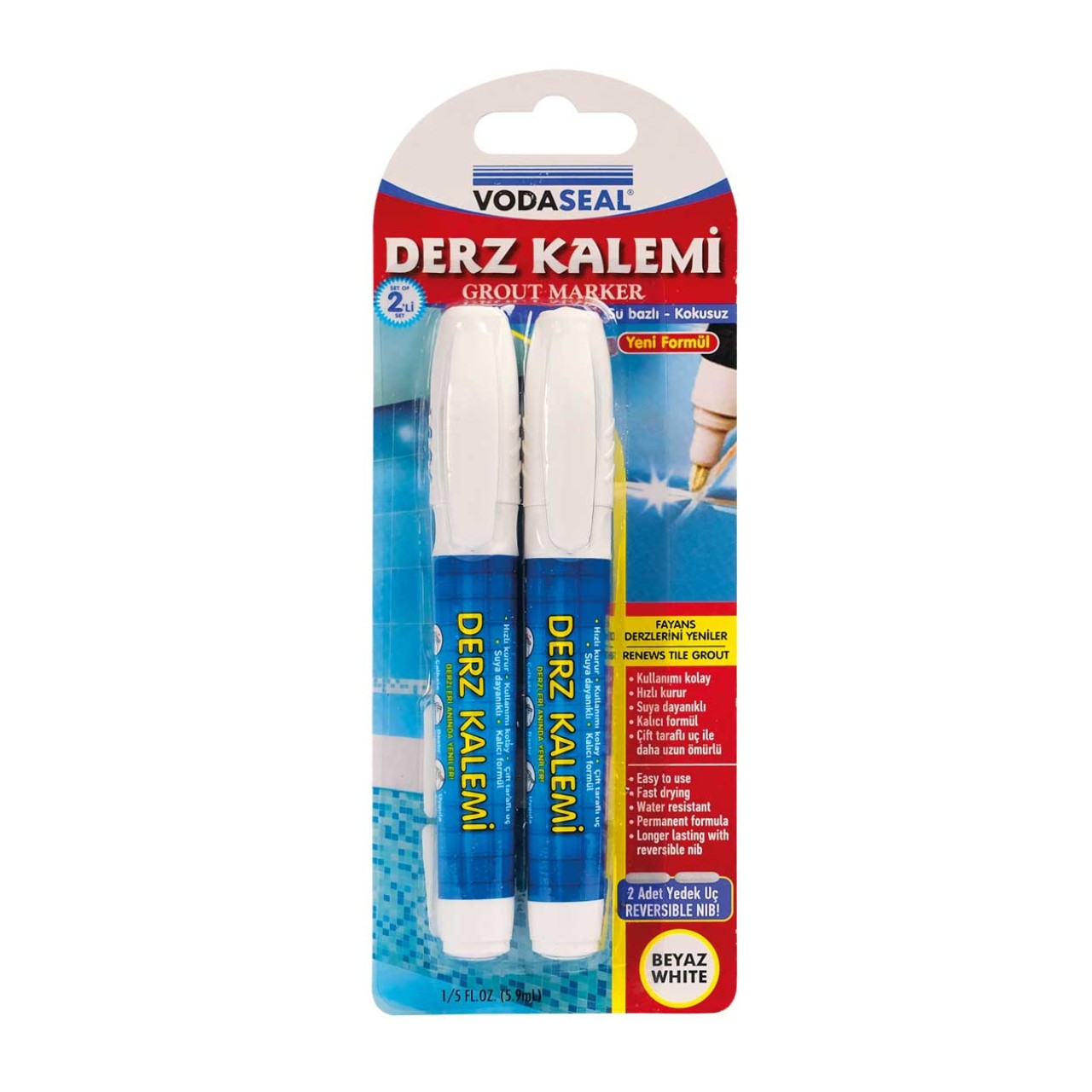 VODASEAL DERZ KALEMİ 2'Lİ  BEYAZ ECO SERİSİ