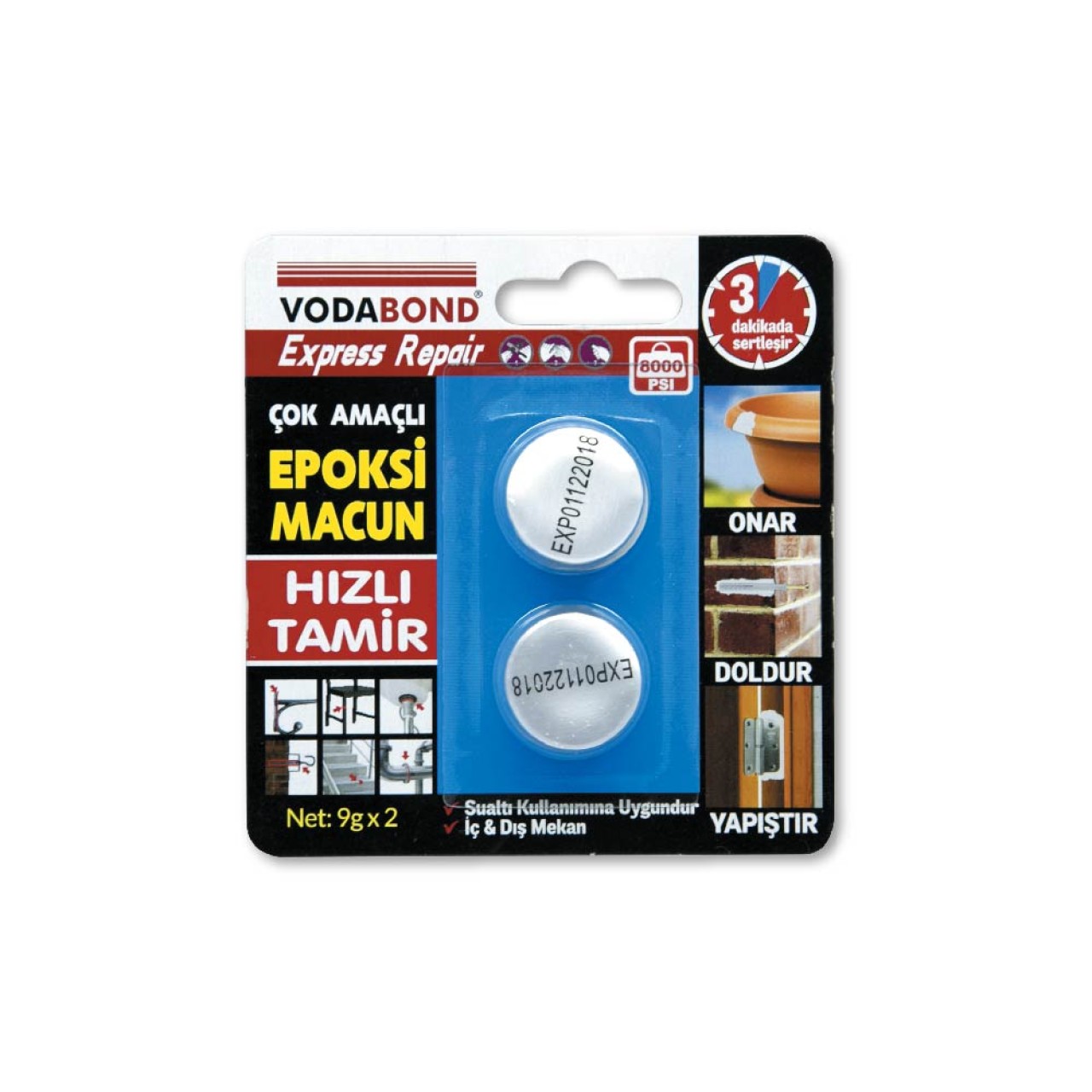 VODASEAL EPOKSİ TAMİR MACUNU - 9 GR  X 2 AD