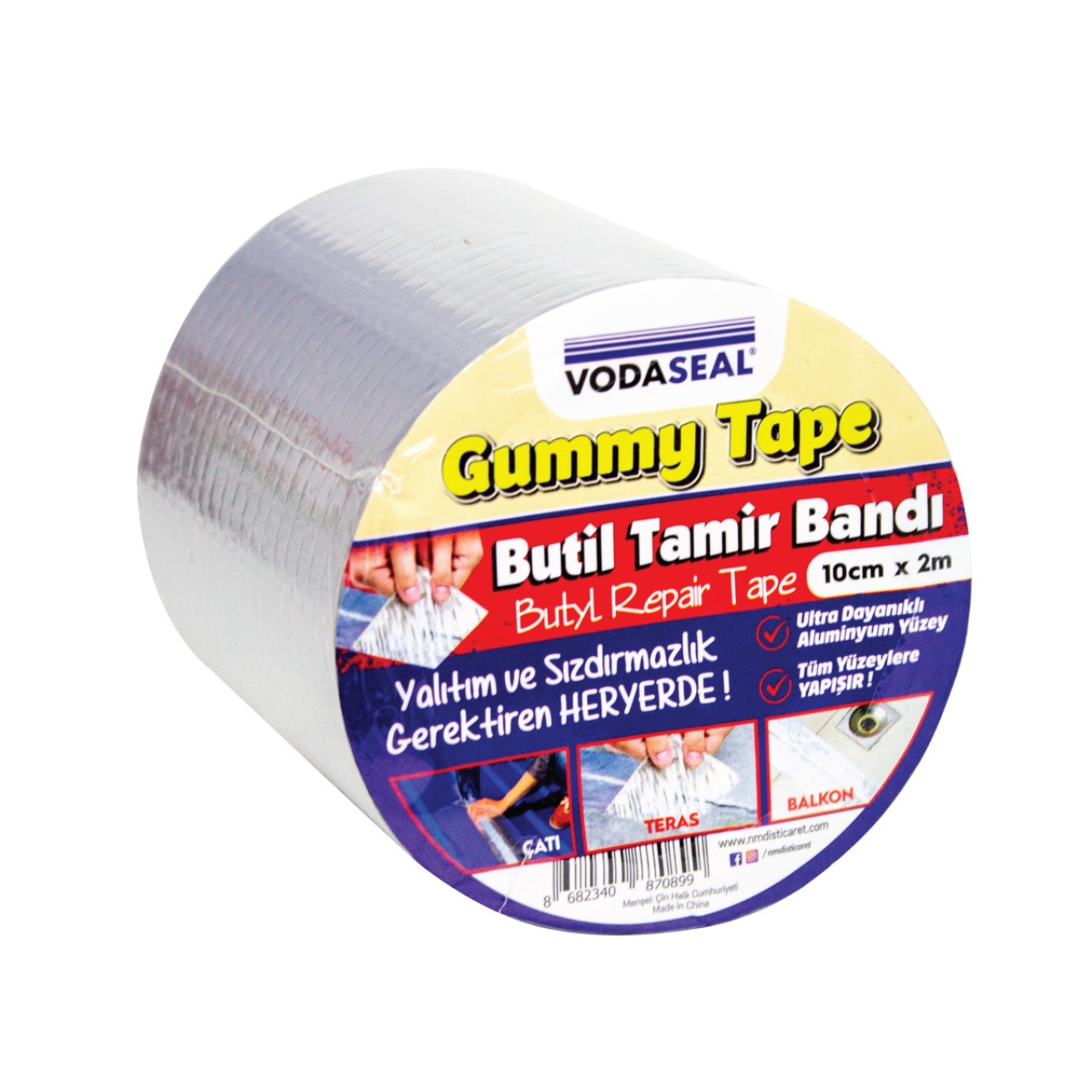 VODASEAL GUMMY TAPE - BUTİL TAMİR BANDI - 10 CM X 2 MT - ALUMİNYUM YÜZEY