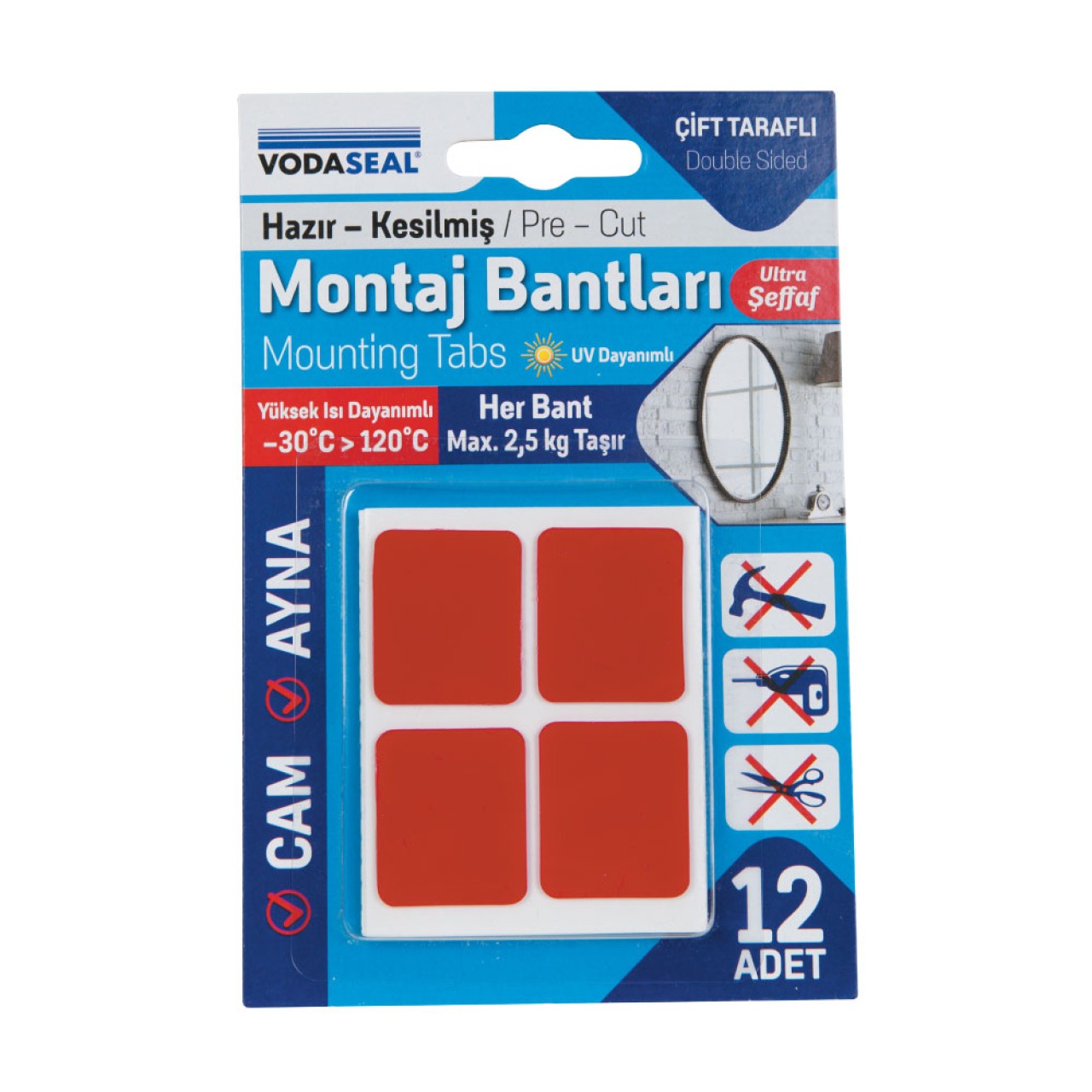 VODASEAL HAZIR KESİLMİŞ KÖPÜK MONTAJ BANDI - 25 MM X 30 MM - 12 Lİ SET - BEYAZ