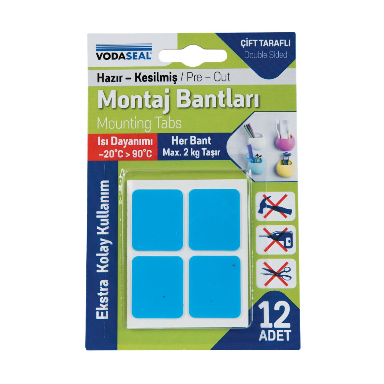 VODASEAL HAZIR KESİLMİŞ VHB MONTAJ BANDI - 25 MM X 30 MM - 12 Lİ SET - ŞEFFAF