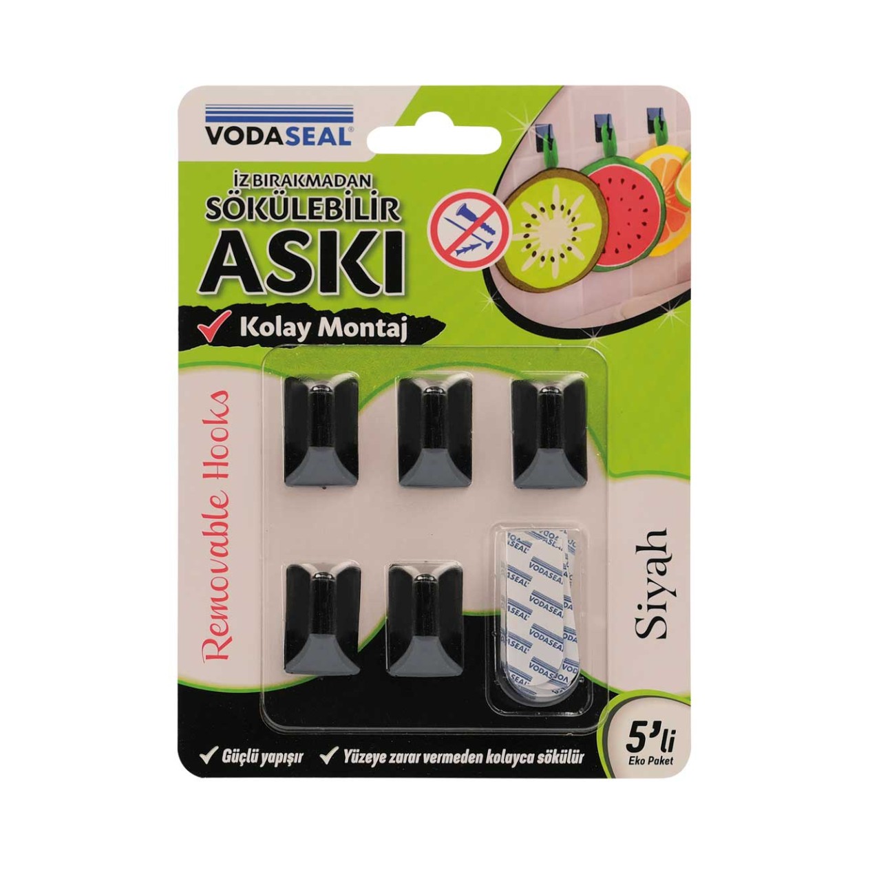 VODASEAL İZ BIRAKMADAN SÖKÜLEBİLİR 5 Lİ ASKI - SİYAH