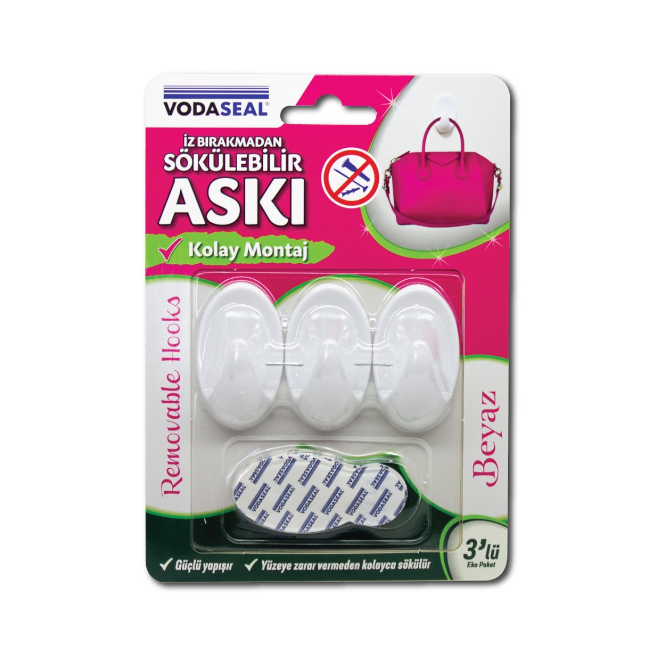 VODASEAL İZ BIRAKMADAN SÖKÜLEBİLİR ASKI 3 LÜ BEYAZ  EKO