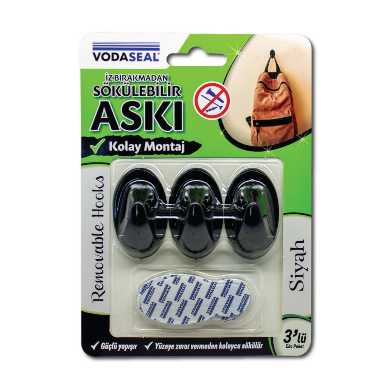 VODASEAL İZ BIRAKMADAN SÖKÜLEBİLİR ASKI 3 LÜ ŞEFFAF   EKO