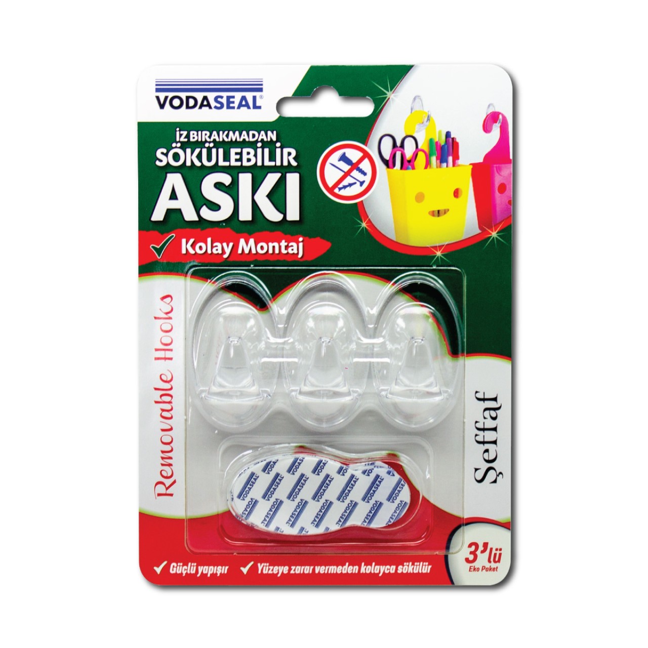 VODASEAL İZ BIRAKMADAN SÖKÜLEBİLİR ASKI 3 LÜ SİYAH  EKO