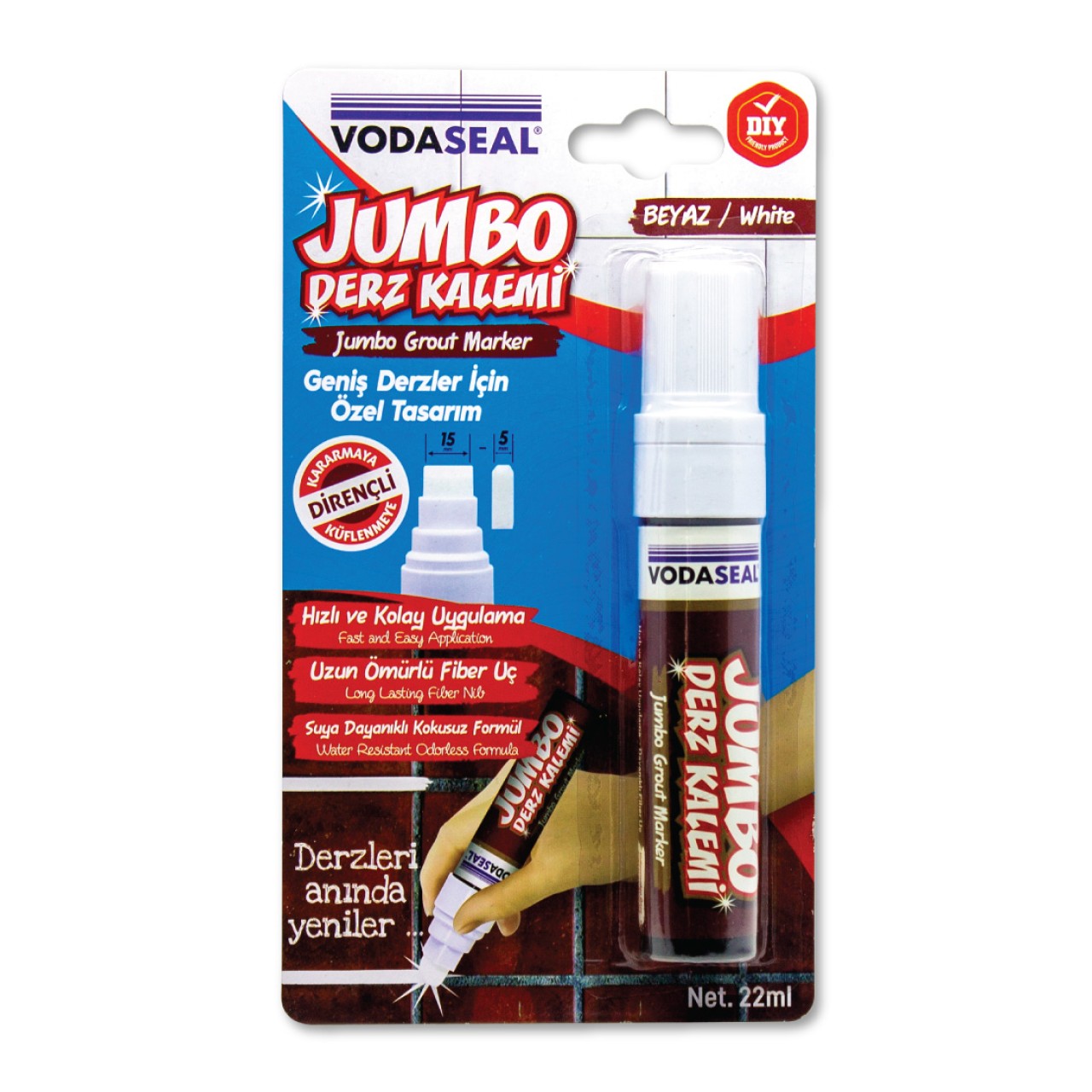 VODASEAL JUMBO DERZ KALEMİ BEYAZ- 22 ML GENİŞ DERZLER İÇİN