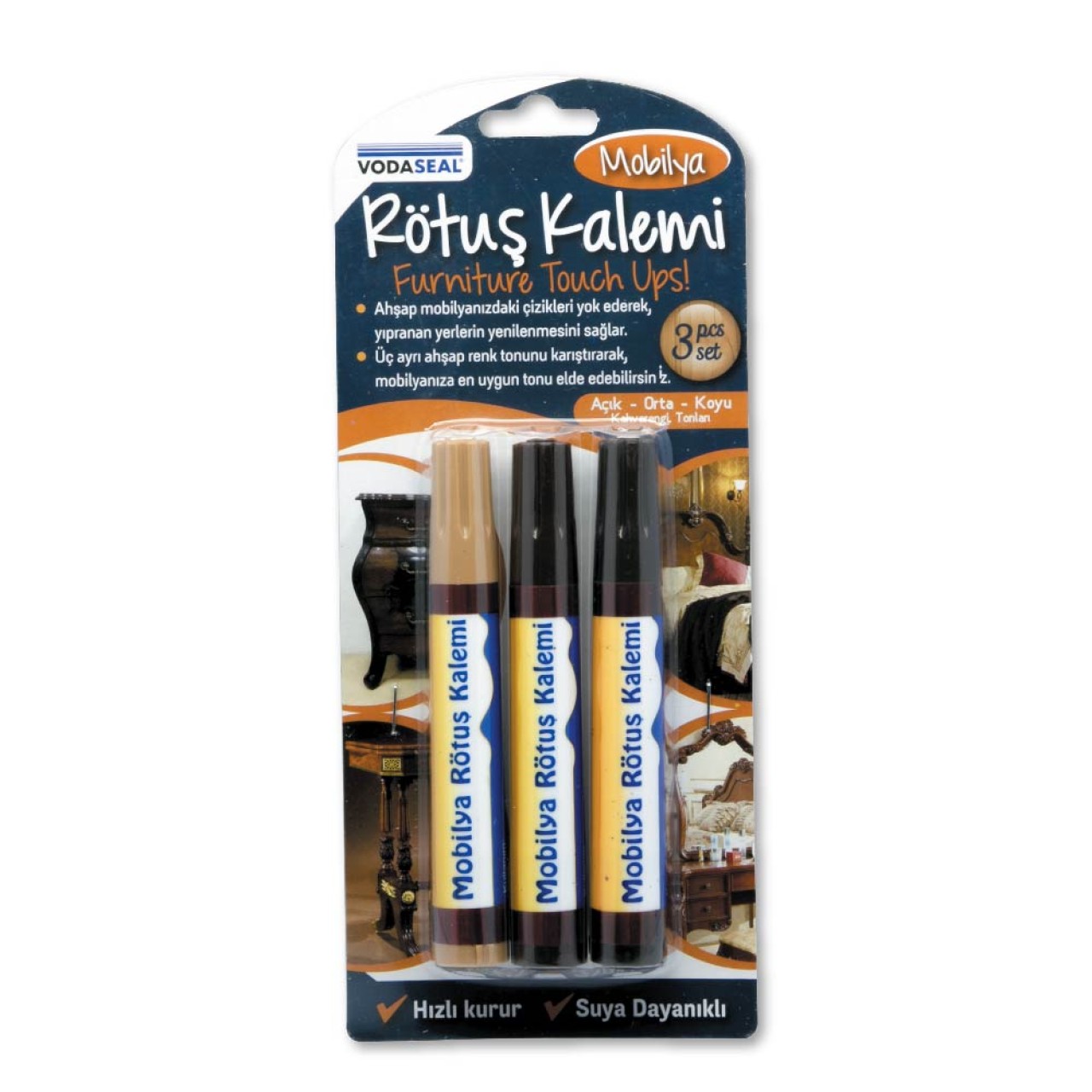 VODASEAL MOBİLYA RÖTUŞ KALEMİ 3'LÜ SET - MEŞE-CEVİZ-VENGE