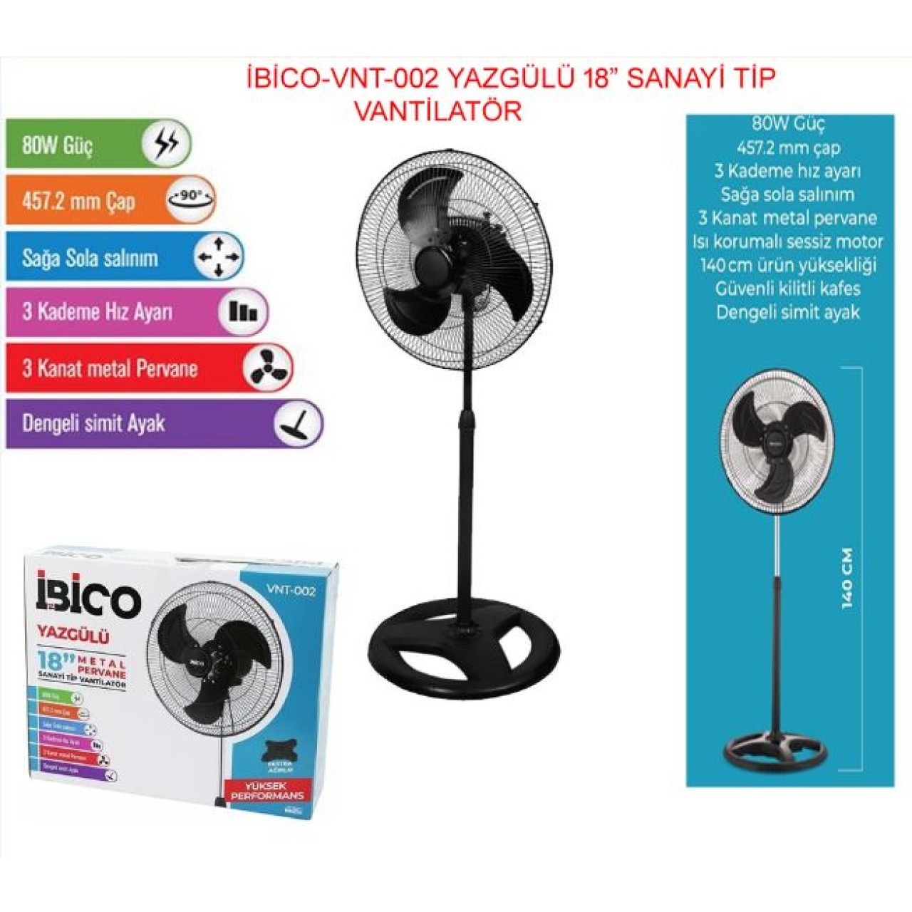 YAZGÜLÜ 18'' SANAYİ TİPİ AYAKLI VANTİLATÖR 45,7CM